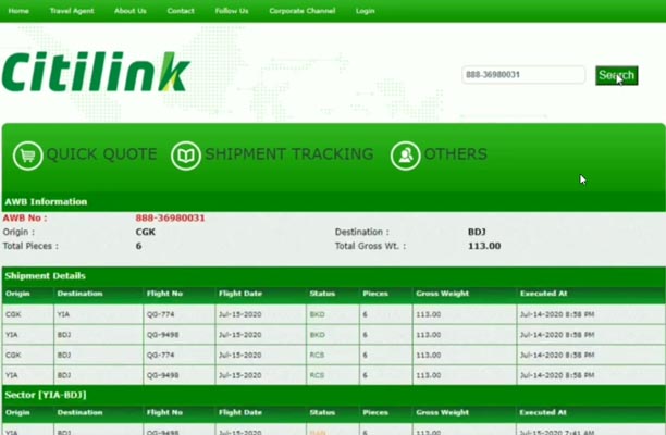 tracking citilink